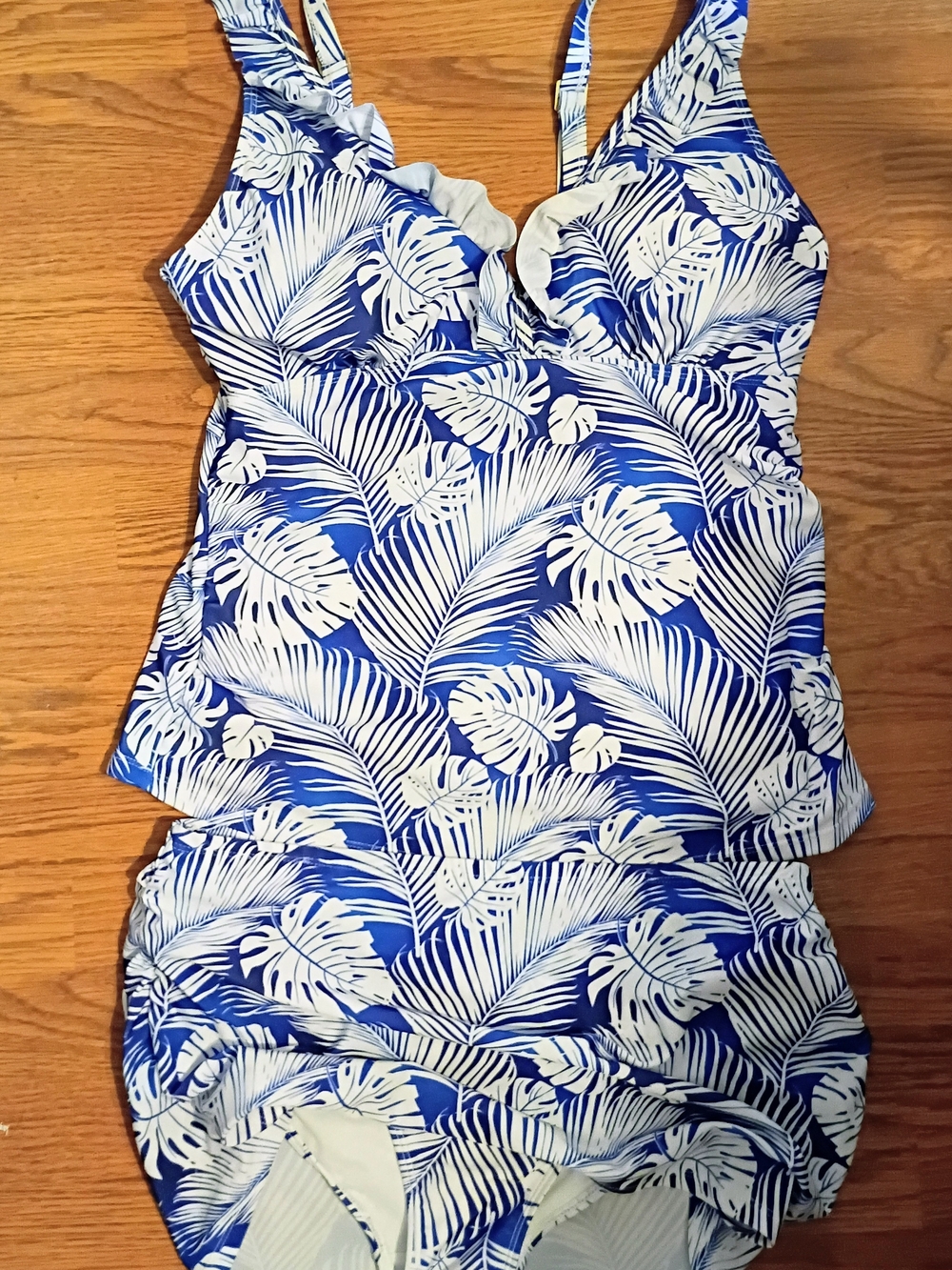 Simply Fit Blue and White Tropical Print Women's Swim Bodysuit